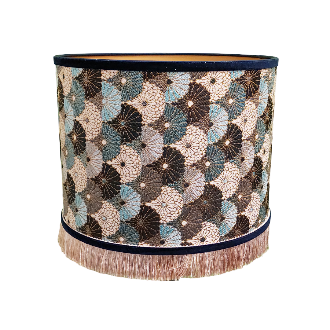 Manarola Lichtblauw Bloemenwaaier - Cilinder - Beige Franje