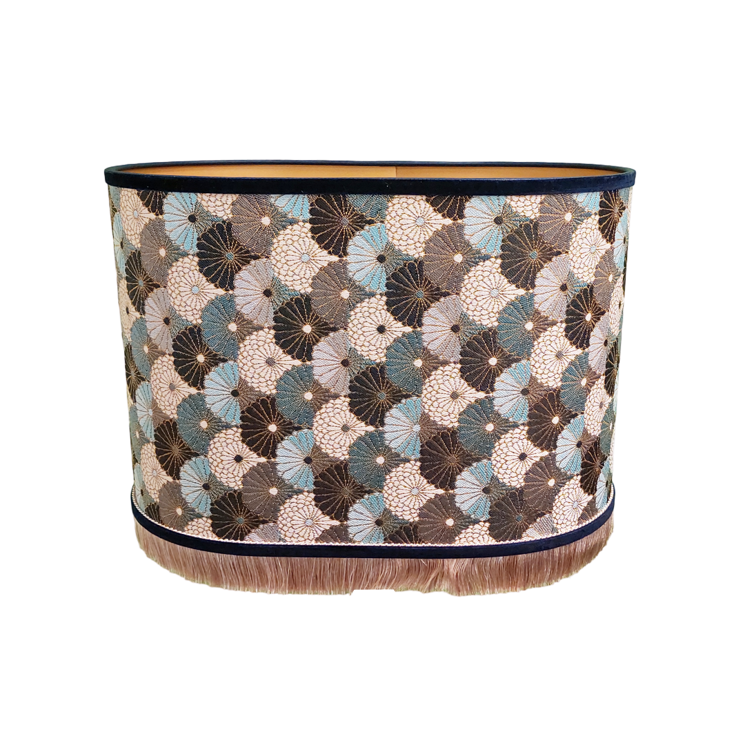 Manarola Lichtblauw Bloemenwaaier - Ovaal - Beige Franje